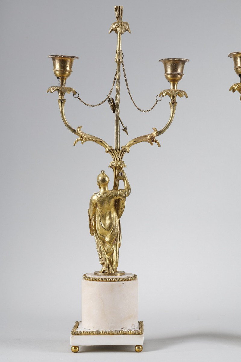 Paire De Bougeoirs D’époque Louis XVI En Bronze Doré-photo-5