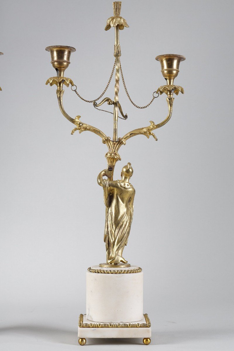 Paire De Bougeoirs D’époque Louis XVI En Bronze Doré-photo-6