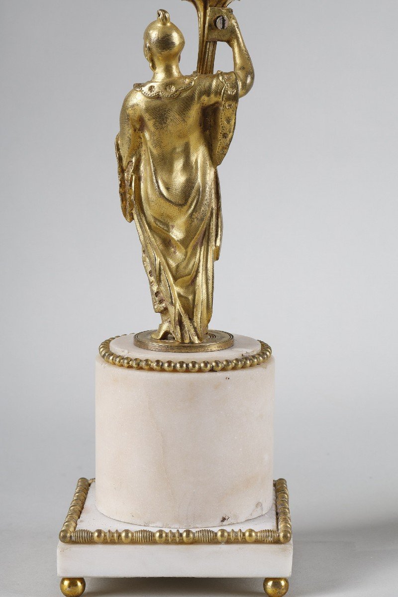 Paire De Bougeoirs D’époque Louis XVI En Bronze Doré-photo-8