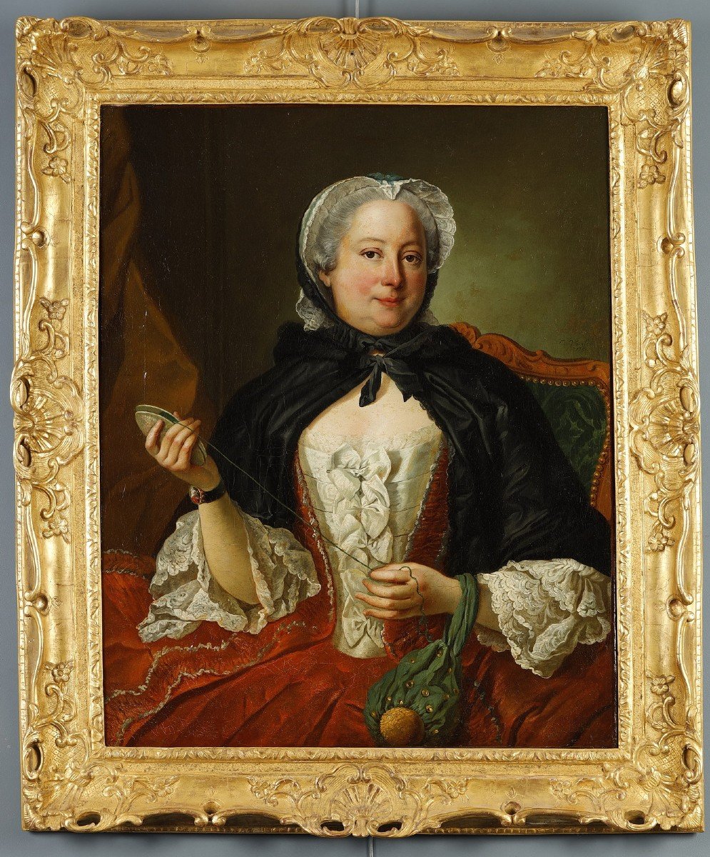 Portrait d'Une Femme Tenant Un Fil Par Carle Van Loo