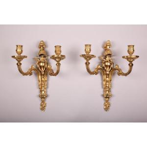 Pair Of Gilt Bronze Sconces, Transition Period