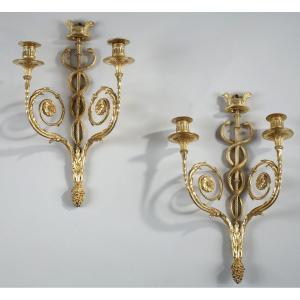 Pair Of Caduceus Sconces