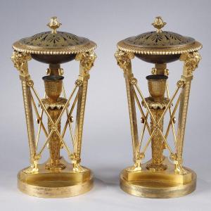 Pair Of Empire Period Perfume Burners Attributed To Claude Galle