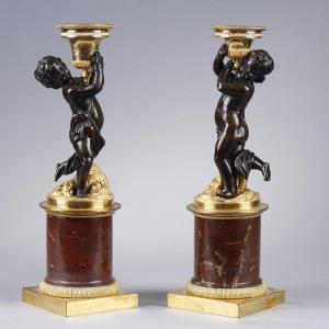 Pair Of Candlesticks With Dancing Putti From The Louis XVI Period