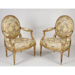 Paire de fauteuils Louis XVI estampillé de Jean Baptiste Sené