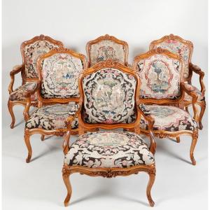 Suite de 6 fauteuils à châssis  Estampillés de Jacques Pierre LETELIER