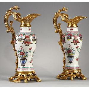 Pair Of Famille Rose Chinese Porcelain Vases