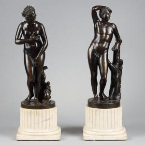 Paire de bronzes fin XVIIIe représentant la Vénus de Médicis et Apollon