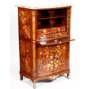 Rare Small Louis XV Period Tambour-front Secretary Stamped By Adrien Delorme