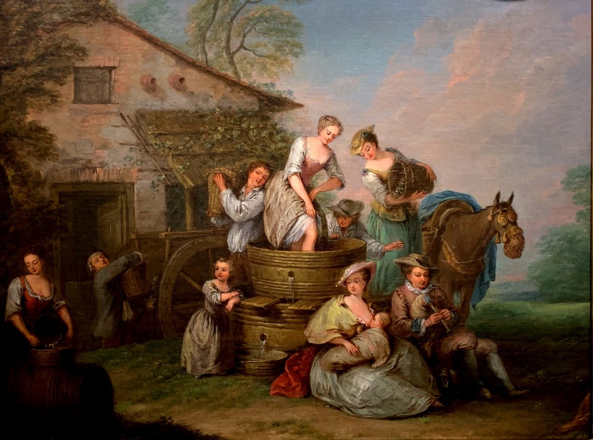 La Vendange. Huile Toile 65x49. Entourage De Jean-Baptiste Pater.-photo-2