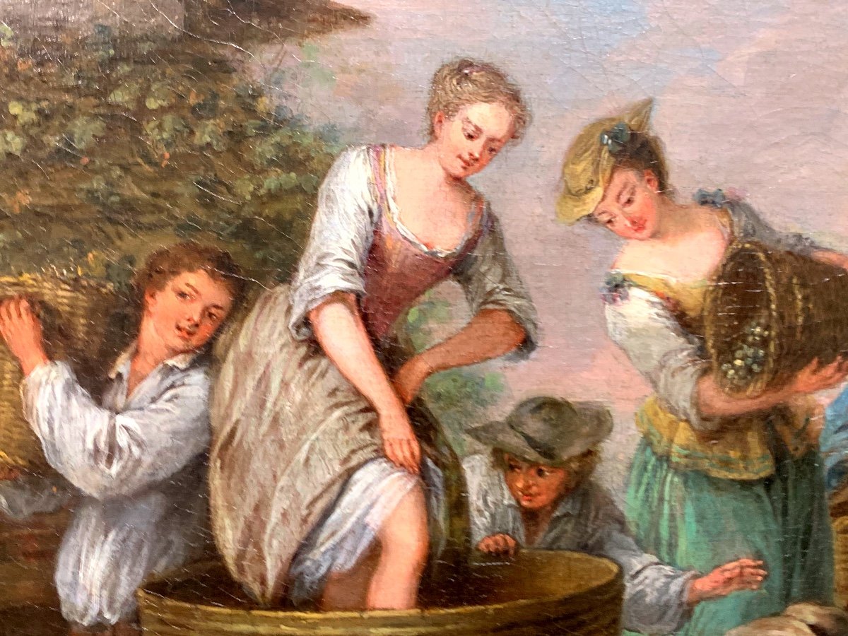 La Vendange. Huile Toile 65x49. Entourage De Jean-Baptiste Pater.-photo-6