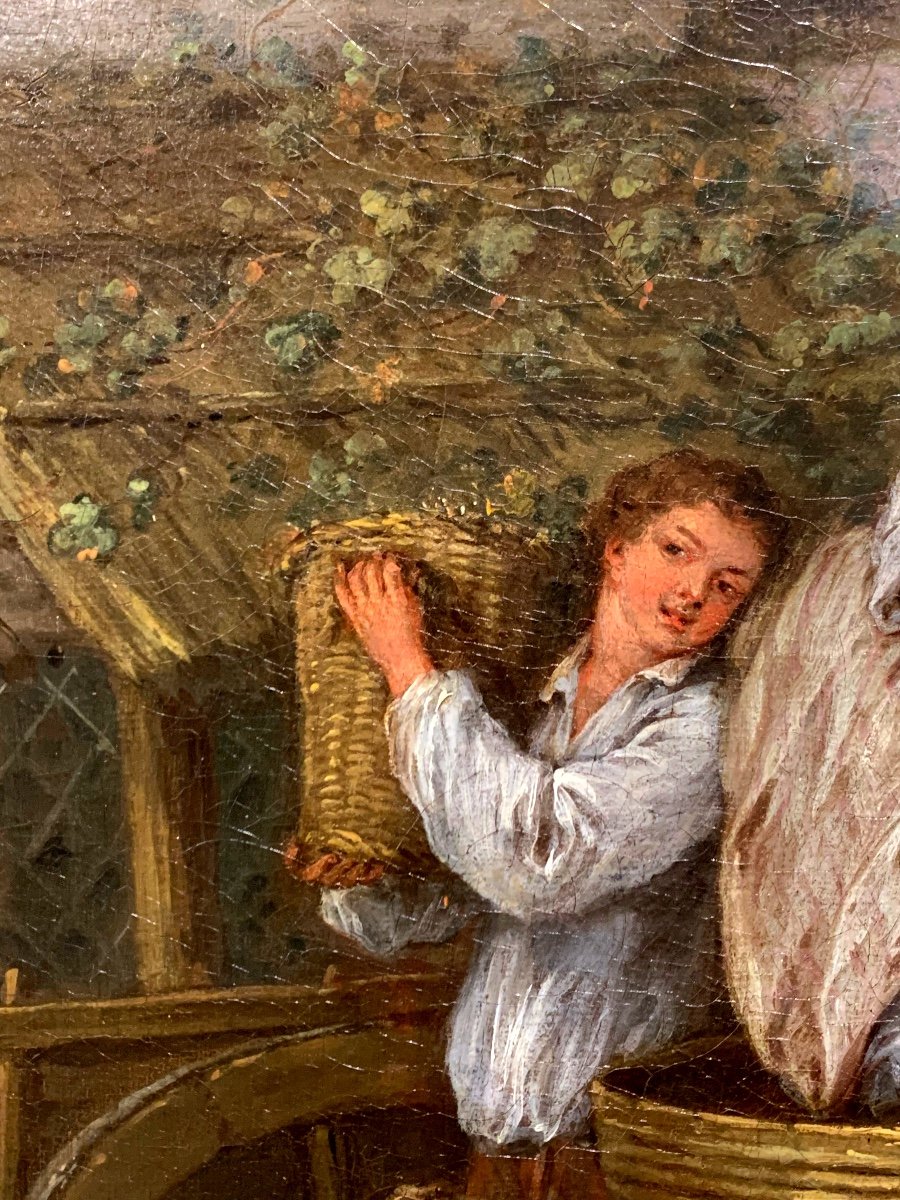 La Vendange. Huile Toile 65x49. Entourage De Jean-Baptiste Pater.-photo-5