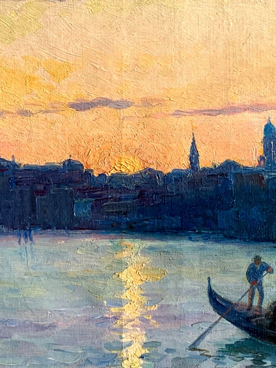 Coucher De Soleil à Venice. Huile  Toile 73x54.Marius  Reynaud 1860-1935-photo-3