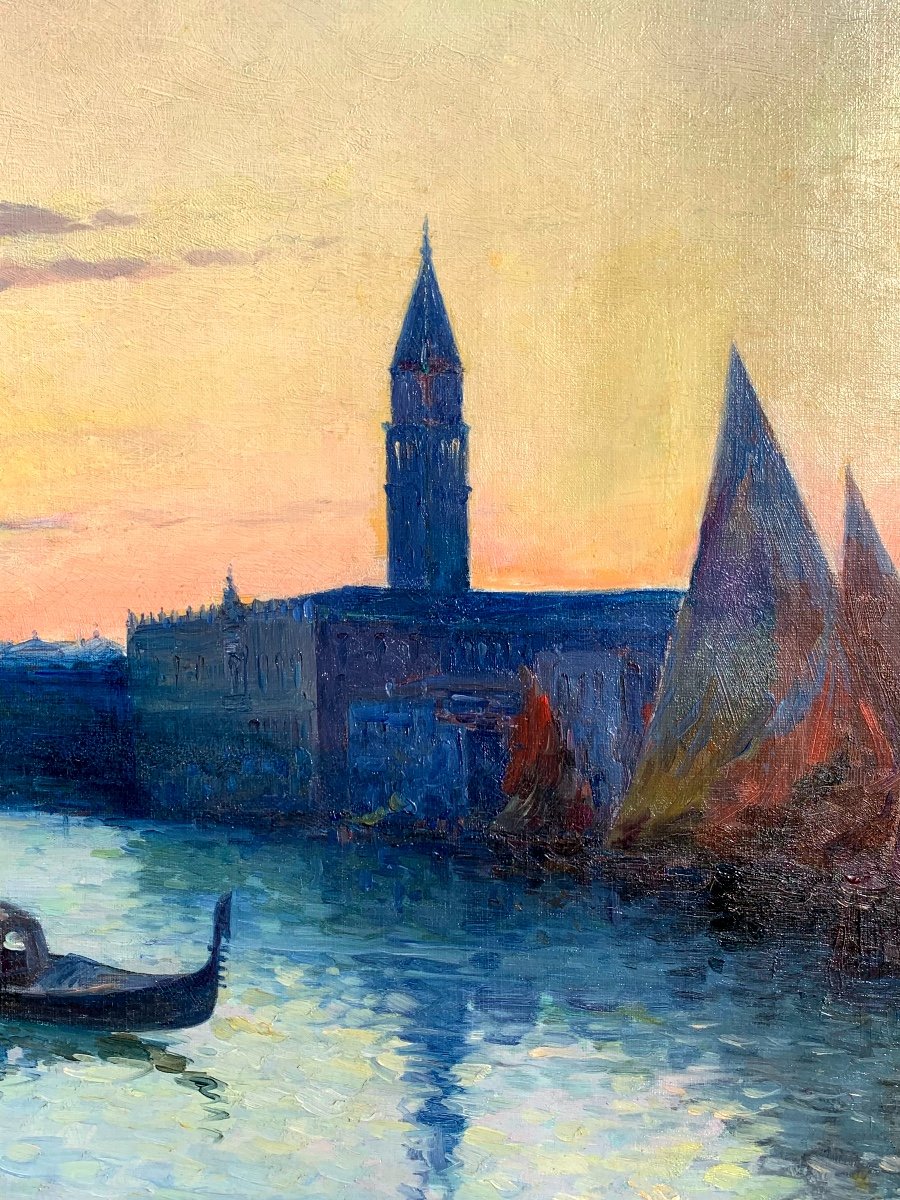 Coucher De Soleil à Venice. Huile  Toile 73x54.Marius  Reynaud 1860-1935-photo-1