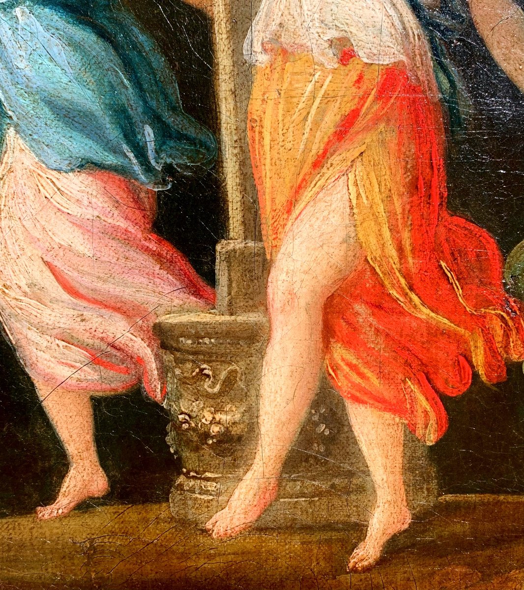 Faun And Three Dancing Nymphs. Oil Canvas 41x41, Round 37. Early 19th.-photo-1