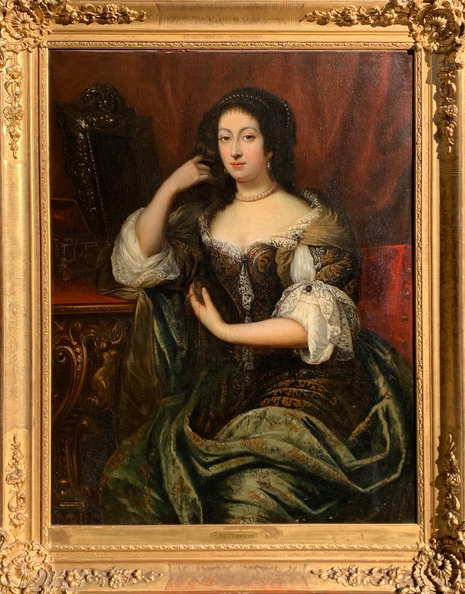 Henri Gascard 1635-1701, Attributed To. Présumés Portrait Of Christine ,queen Of Sweden.-photo-2