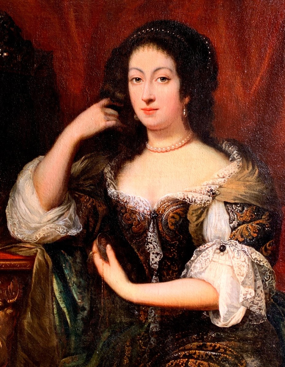 Henri Gascard 1635-1701, Attributed To. Présumés Portrait Of Christine ,queen Of Sweden.-photo-7