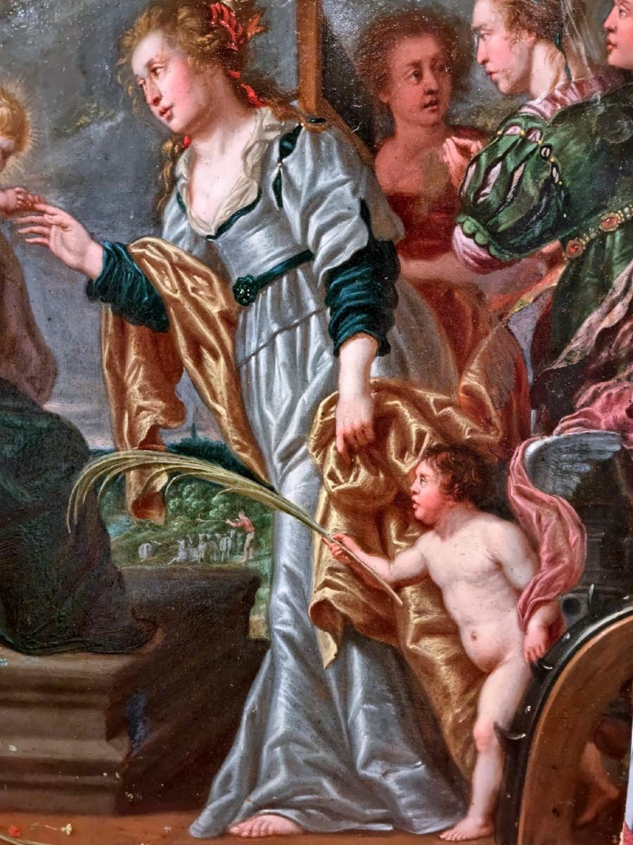 Mystical Marriage Of Saint Chaterine . Oil Copper, Willem Van Hérp 1614-1677-photo-3
