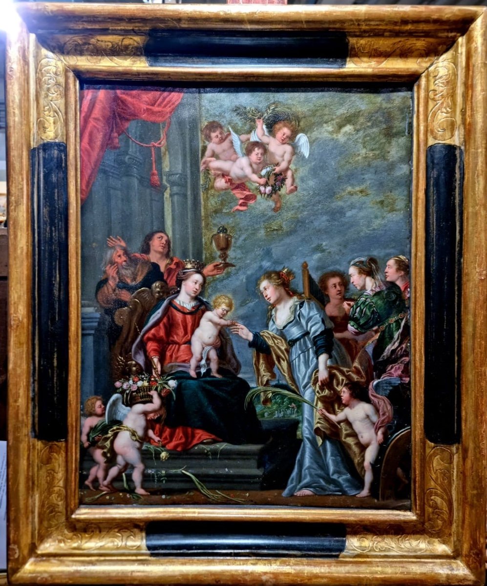 Mystical Marriage Of Saint Chaterine . Oil Copper, Willem Van Hérp 1614-1677-photo-6