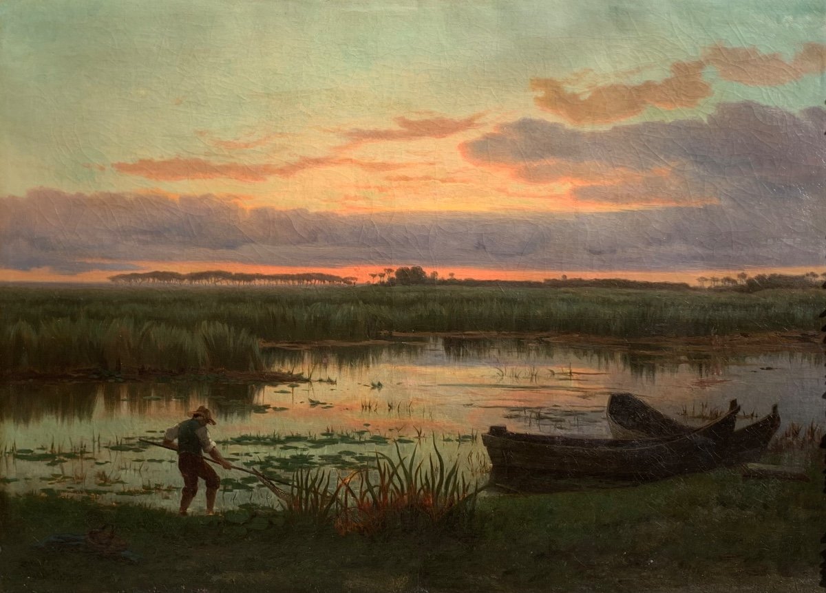 Ferdinand Chaigneau.1830-1906. Paysage Avec Pêcheur..hst 119x85-photo-2