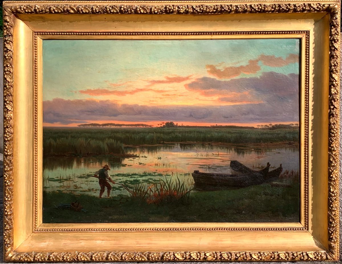 Ferdinand Chaigneau.1830-1906. Paysage Avec Pêcheur..hst 119x85