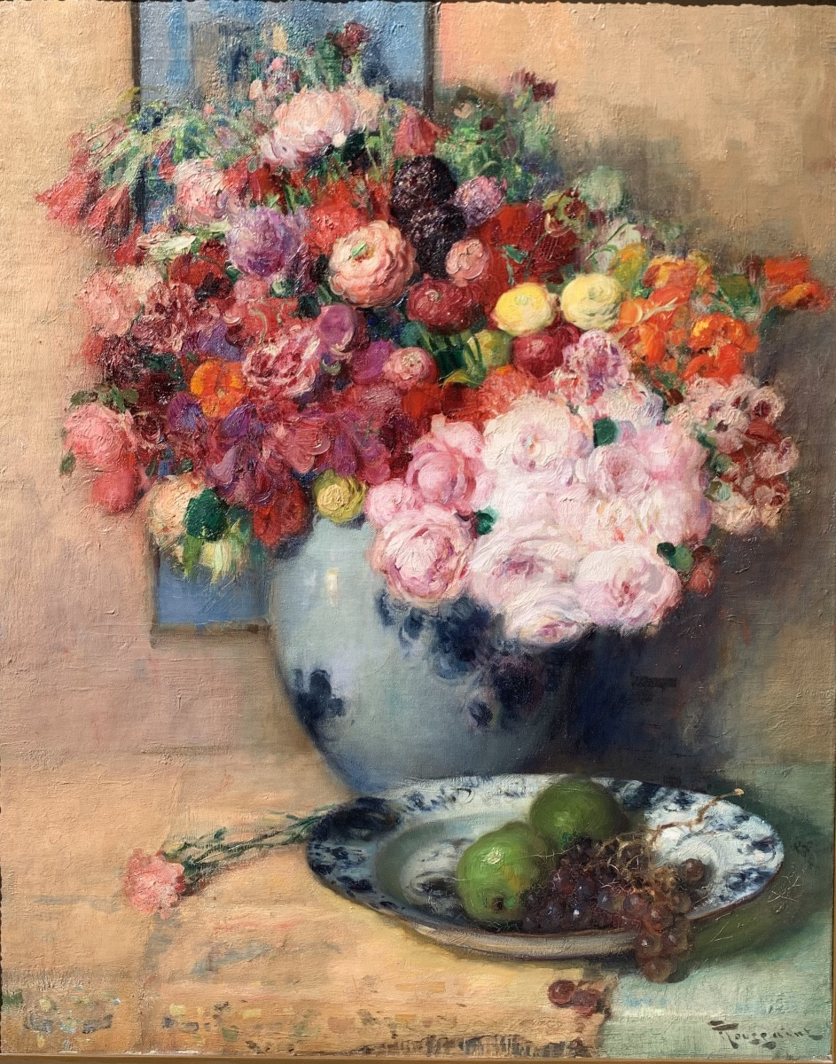 Fernand Toussaint 1873-1956. Grand Hst 100x80, Vase Des Fleurs.-photo-2