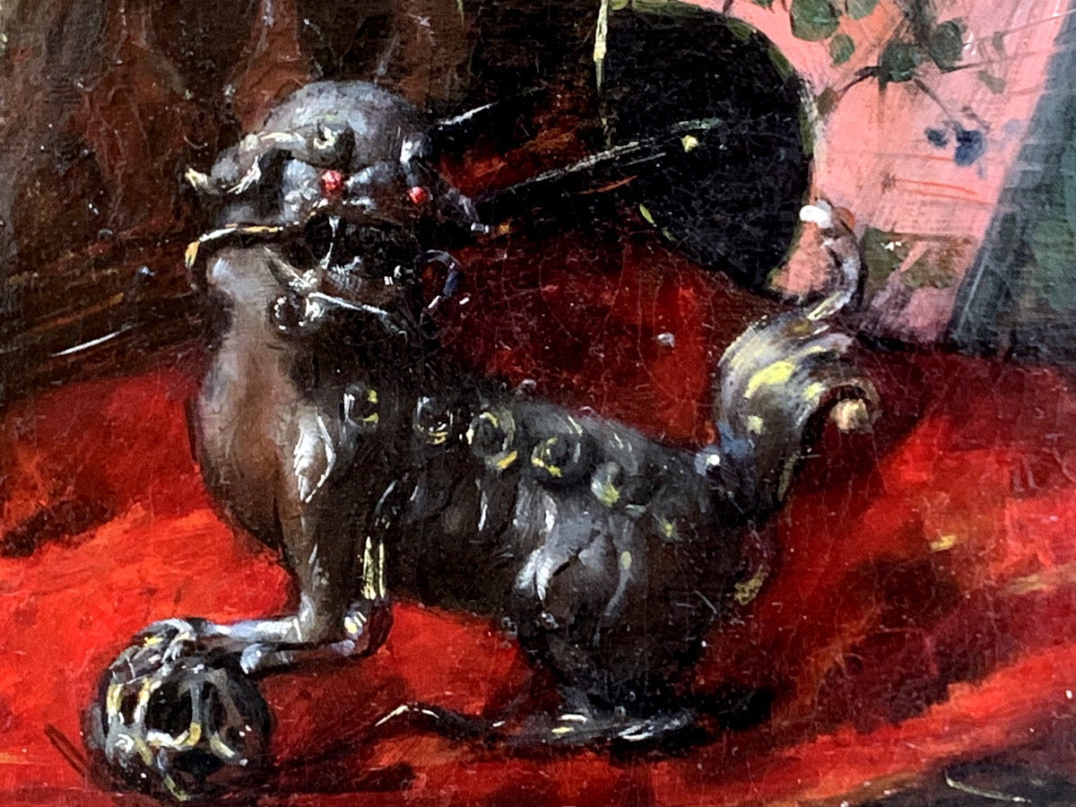 François Martin-Kavel 1861-1931.Coupe Satzuma Et Bijoux. Huile Sur Toile 73x60-photo-2