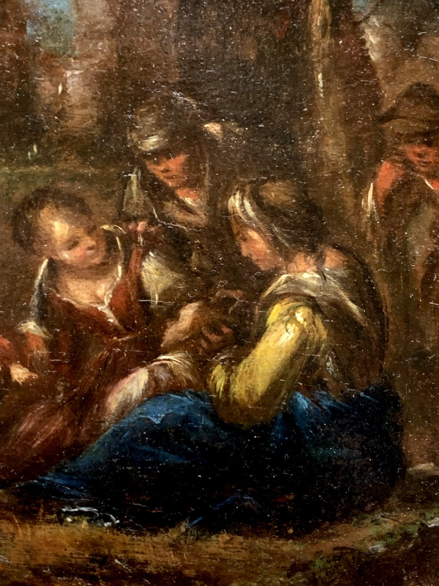 Scene With “pitocchi”and Ruins. Oil On Copper 32x24. Italian School Second Half Of The 17th -photo-3
