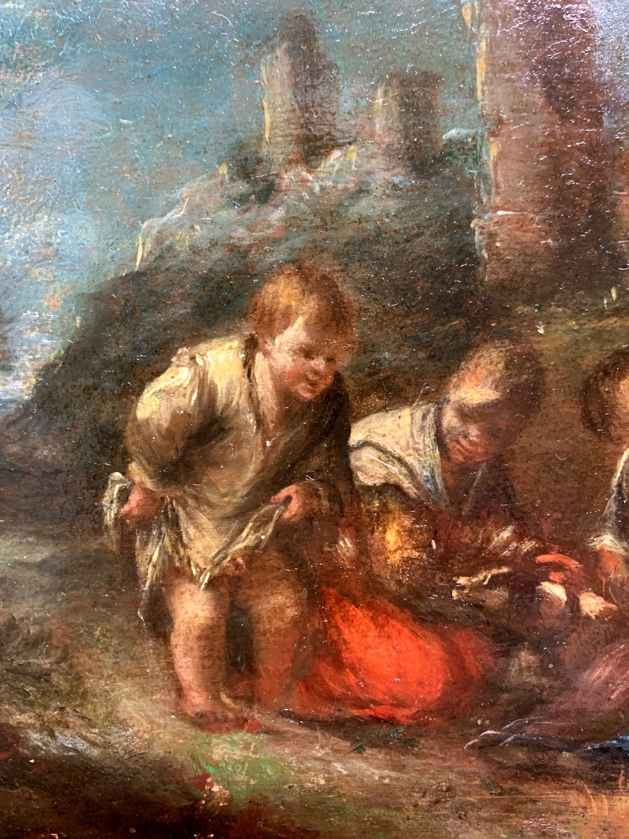 Scene With “pitocchi”and Ruins. Oil On Copper 32x24. Italian School Second Half Of The 17th -photo-1
