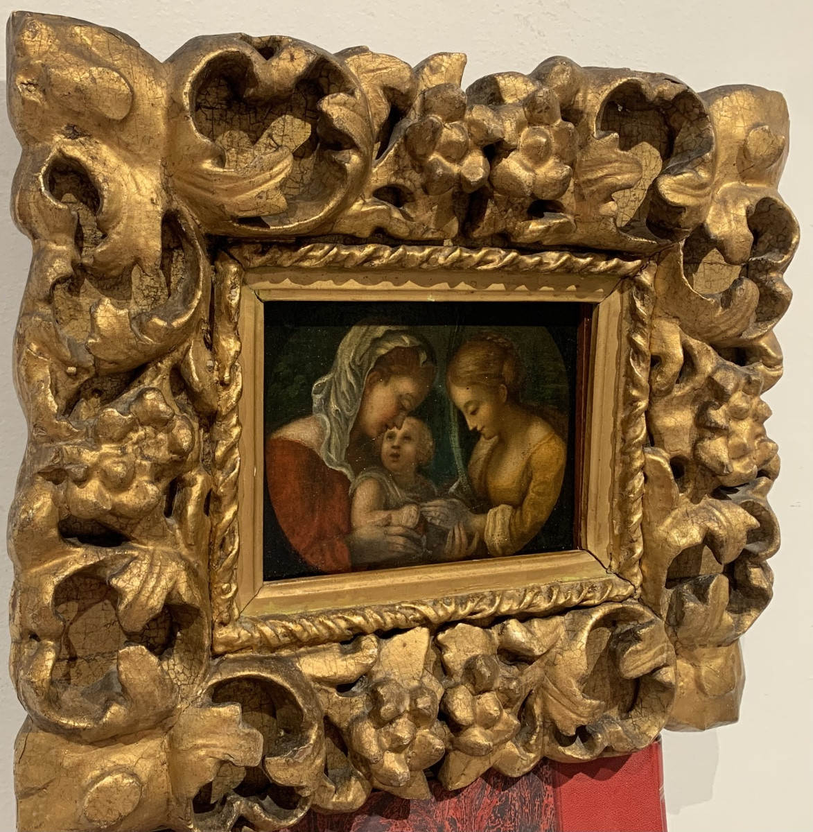 Mariage mystique de Sainte Catherine. Huile sur panneau 18x15. Suiveur de Correge, XVII siècle.-photo-1