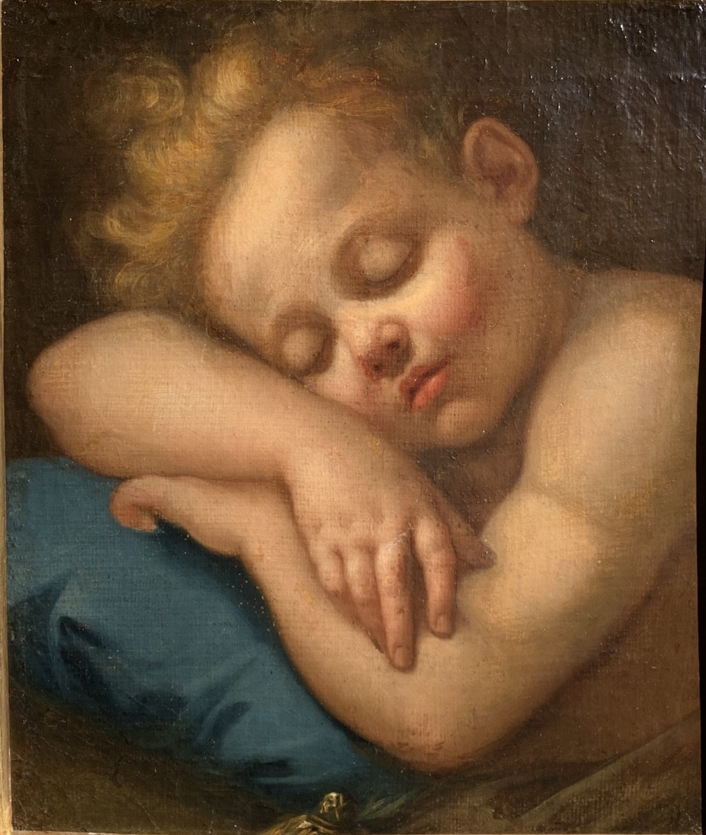 Sleeping Child. Oil On Canvas, 40x34.italian School,late 17th Century.-photo-2