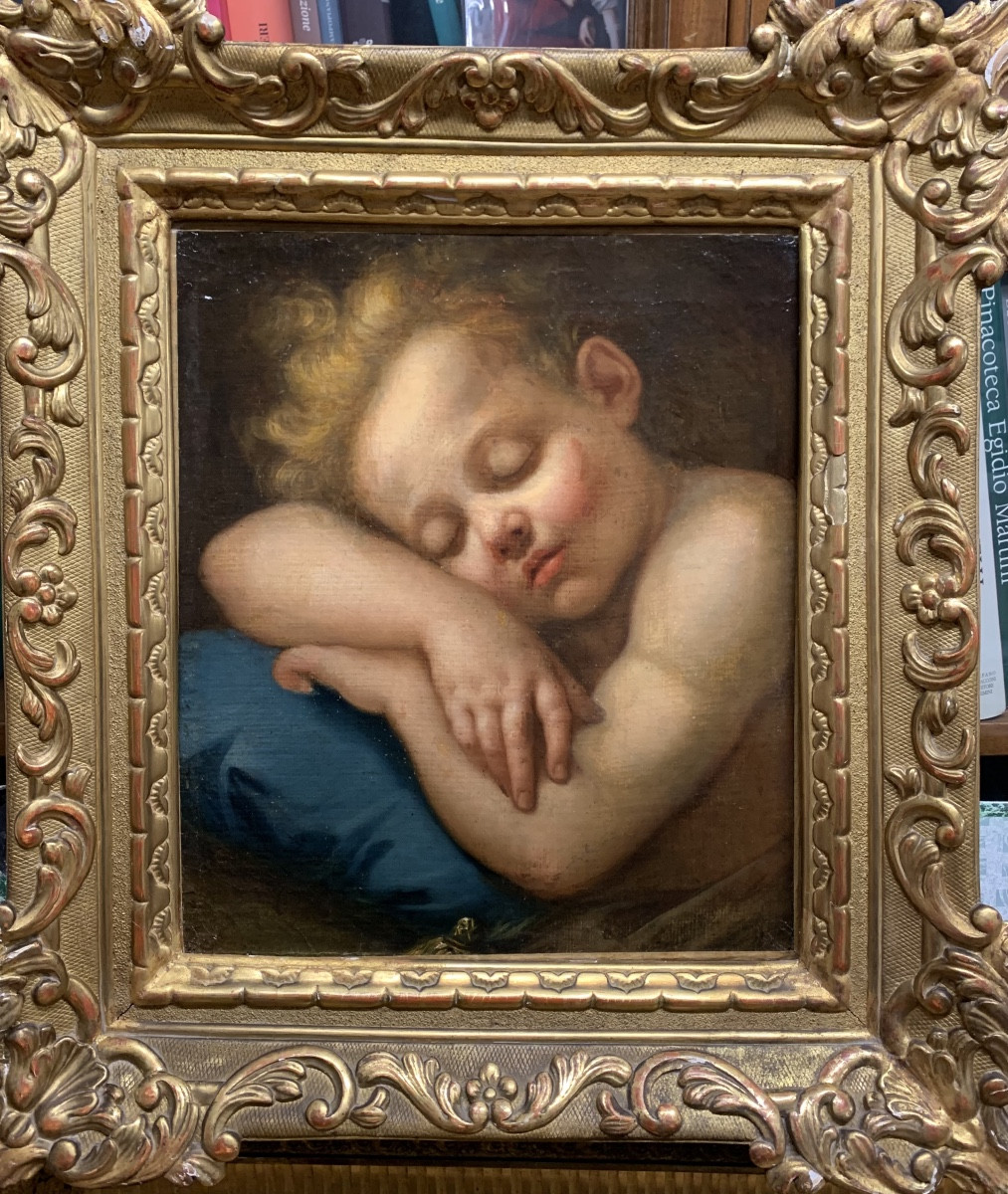 Sleeping Child. Oil On Canvas, 40x34.italian School,late 17th Century.-photo-3