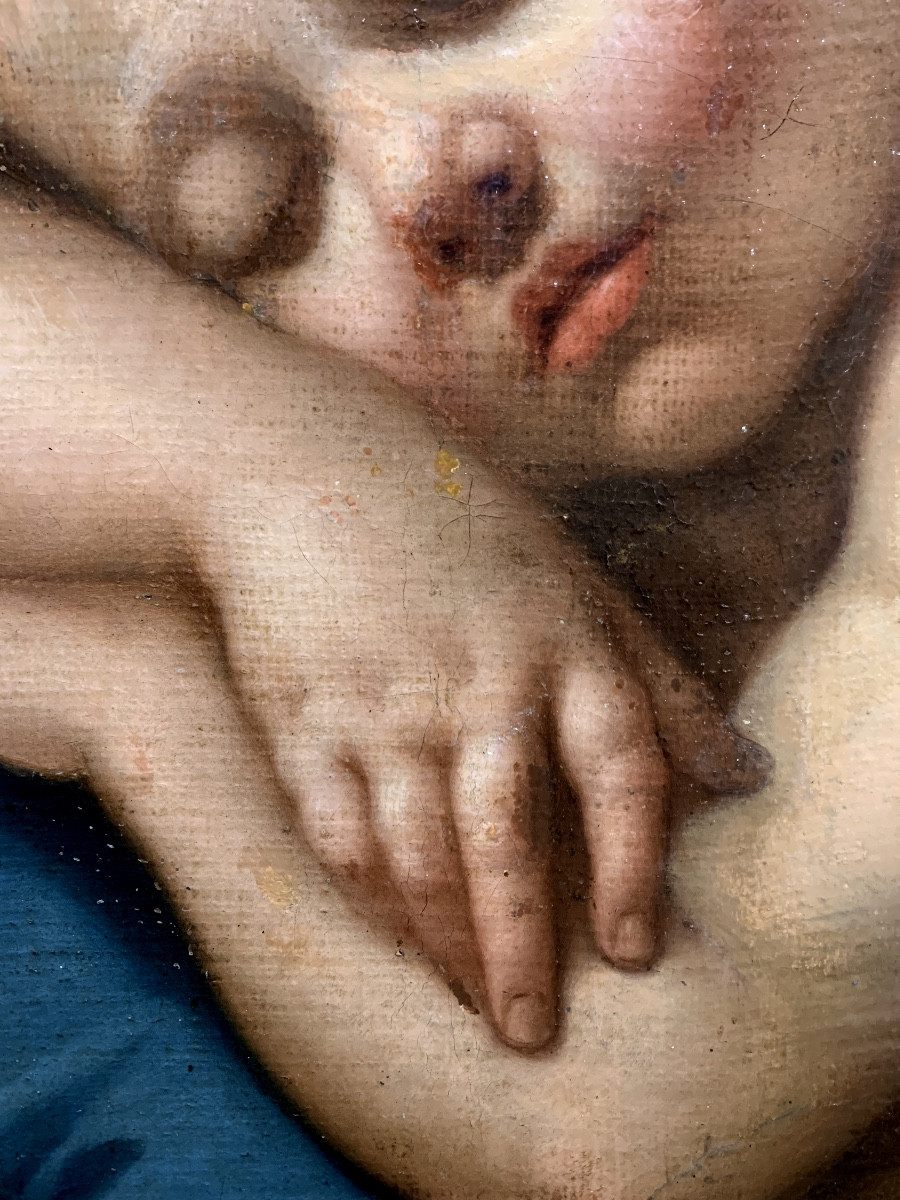 Sleeping Child. Oil On Canvas, 40x34.italian School,late 17th Century.
