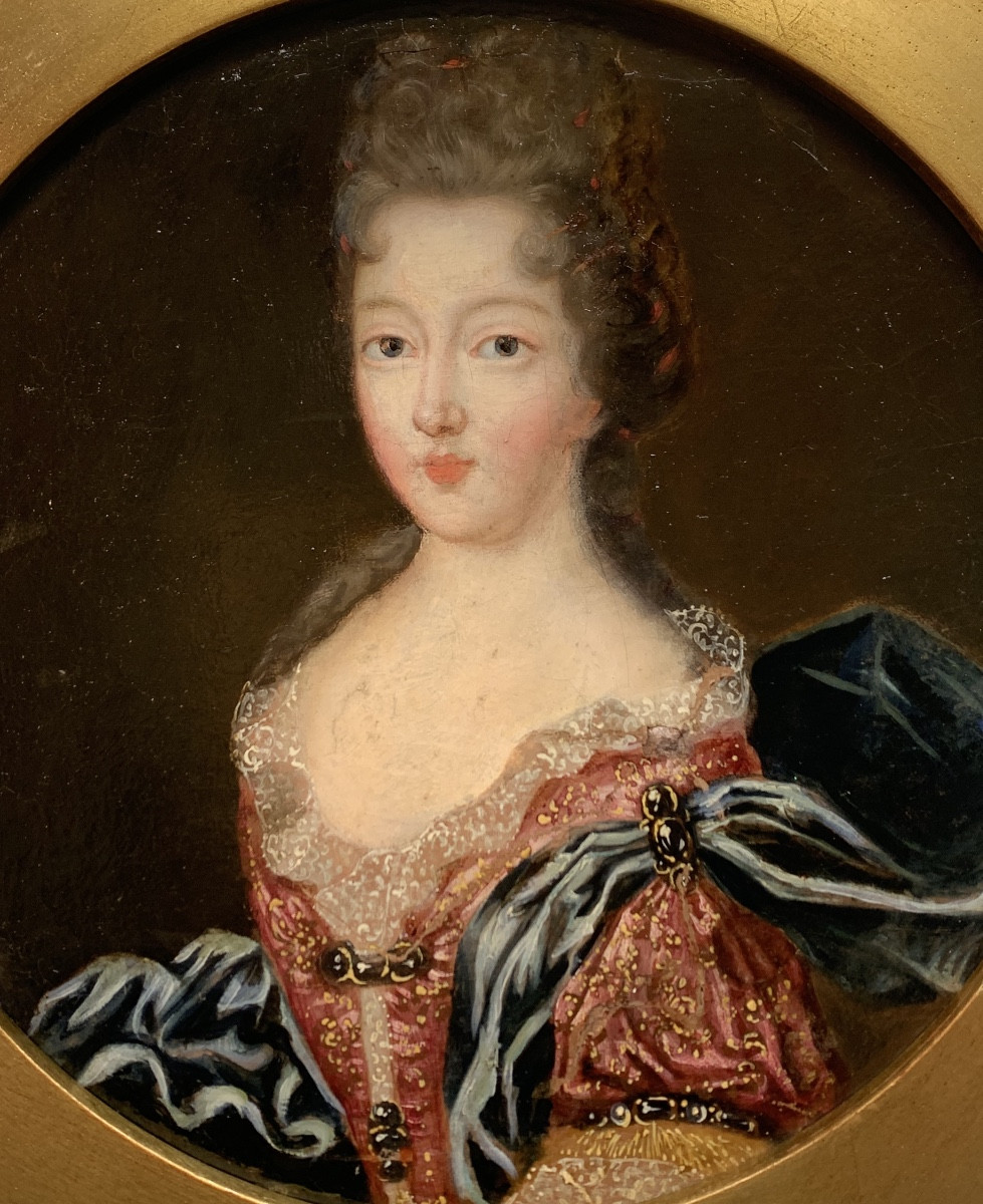 Portrait Of A Girl.oil On Canvas Round,32 Cm. French School,18th Century -photo-2