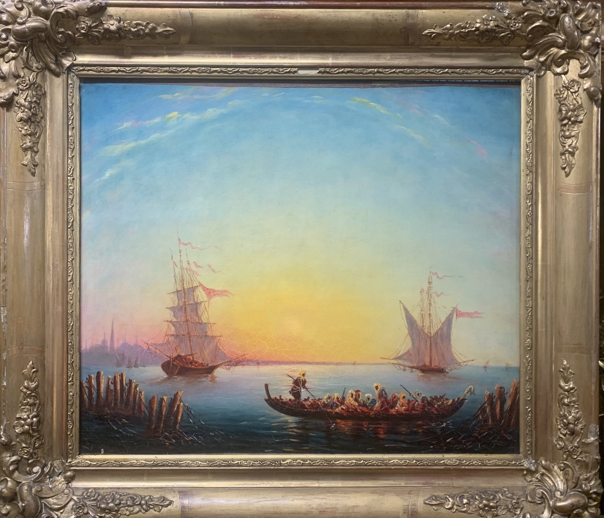 Coucher de soleil à Istanbul. Huile sur toile 55x46. Epoque fin XIX siècle.-photo-2