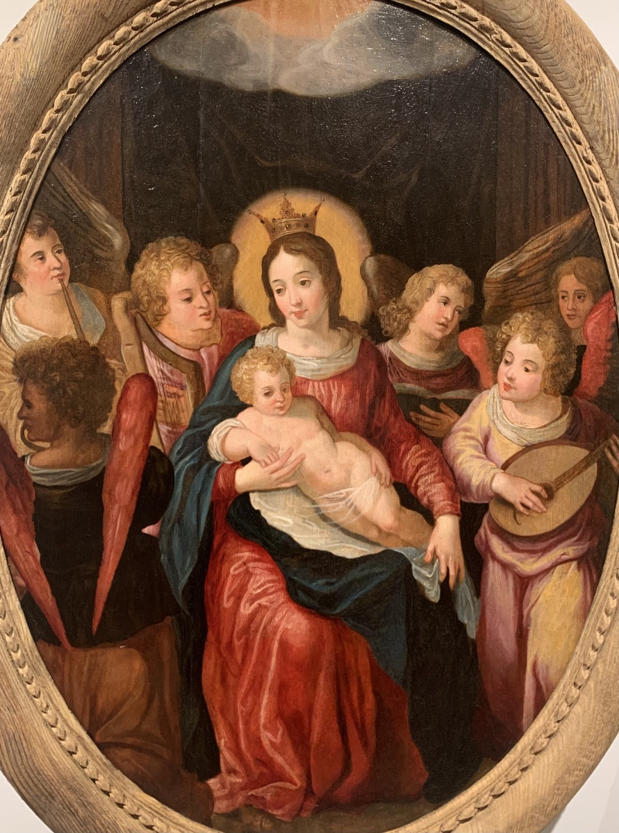 Vierge a’ l’Enfant avec Anges musiciens. HSP,99x74.Entourage de Hans Rottenhammer,1564-1625.-photo-2