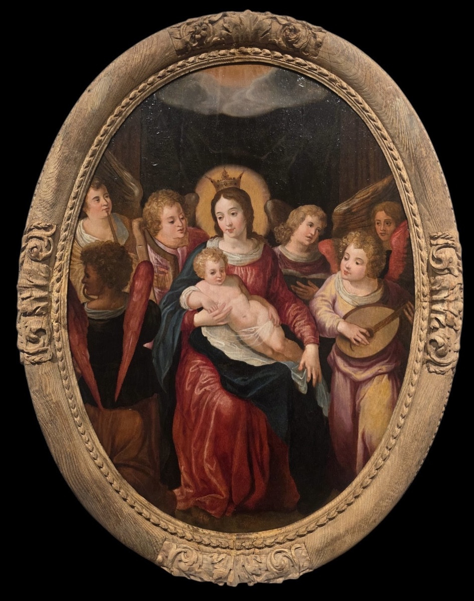 Vierge a’ l’Enfant avec Anges musiciens. HSP,99x74.Entourage de Hans Rottenhammer,1564-1625.-photo-6