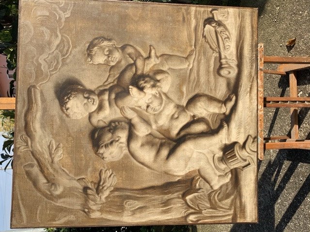 Putti Games, Hst From XVIII, In Grisaille, 108x101-photo-3