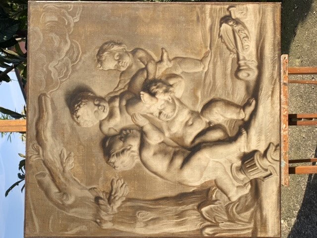 Putti Games, Hst From XVIII, In Grisaille, 108x101-photo-4