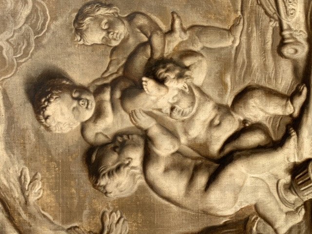 Putti Games, Hst From XVIII, In Grisaille, 108x101-photo-8