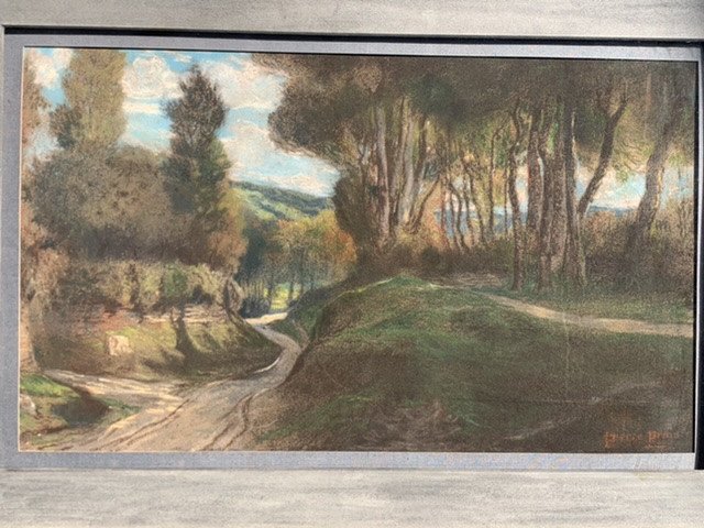 Prins Pierre Ernest (1838-1913) Landscape Au Chemin Hollow, Pastel.-photo-2