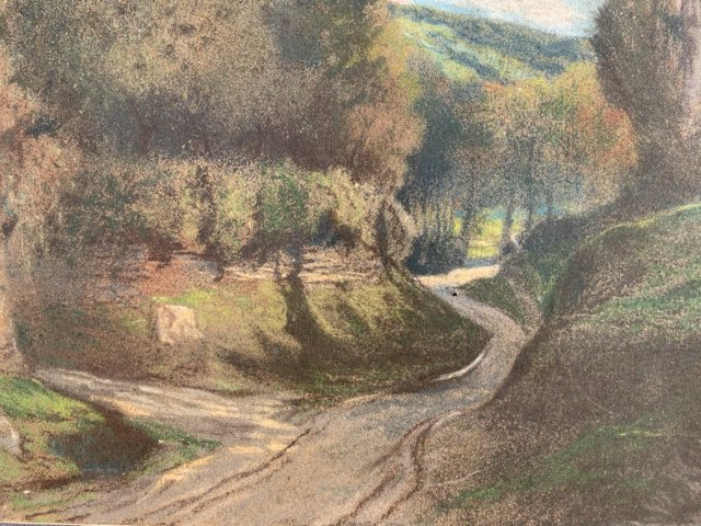 Prins Pierre Ernest (1838-1913) Landscape Au Chemin Hollow, Pastel.-photo-2
