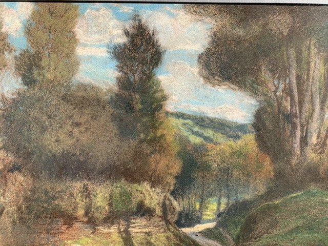 Prins Pierre Ernest (1838-1913) Landscape Au Chemin Hollow, Pastel.-photo-6