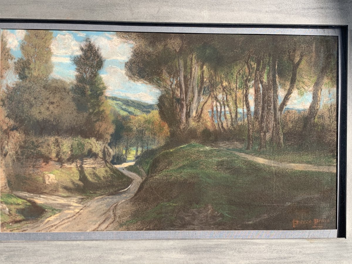 Prins Pierre Ernest (1838-1913) Landscape Au Chemin Hollow, Pastel.