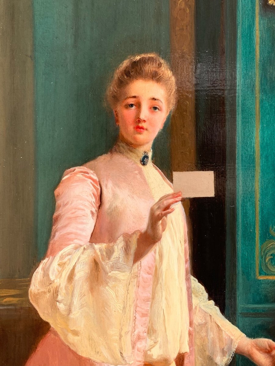 Gustave Jacquet(1846-1909)girl Receives A Gift. Hsp 65x54-photo-4