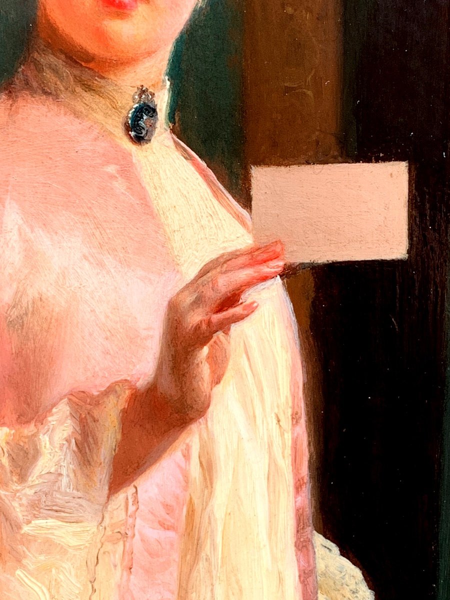 Gustave Jacquet(1846-1909)girl Receives A Gift. Hsp 65x54-photo-3