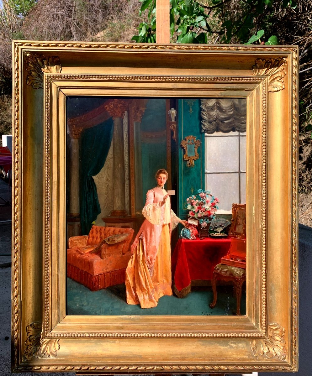 Gustave Jacquet(1846-1909)girl Receives A Gift. Hsp 65x54-photo-7