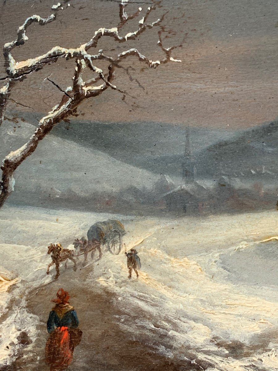 Winter Landscape. Oil Panel 23.5x32.5. Signed Alphonse Cassard, Dated 1837.-photo-3