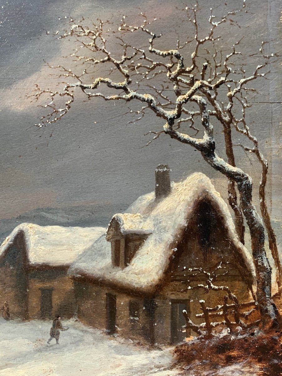 Winter Landscape. Oil Panel 23.5x32.5. Signed Alphonse Cassard, Dated 1837.-photo-4