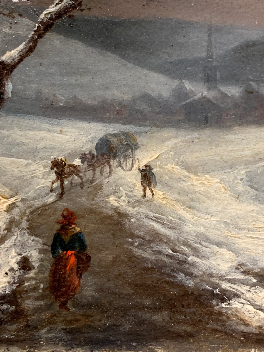 Winter Landscape. Oil Panel 23.5x32.5. Signed Alphonse Cassard, Dated 1837.-photo-6